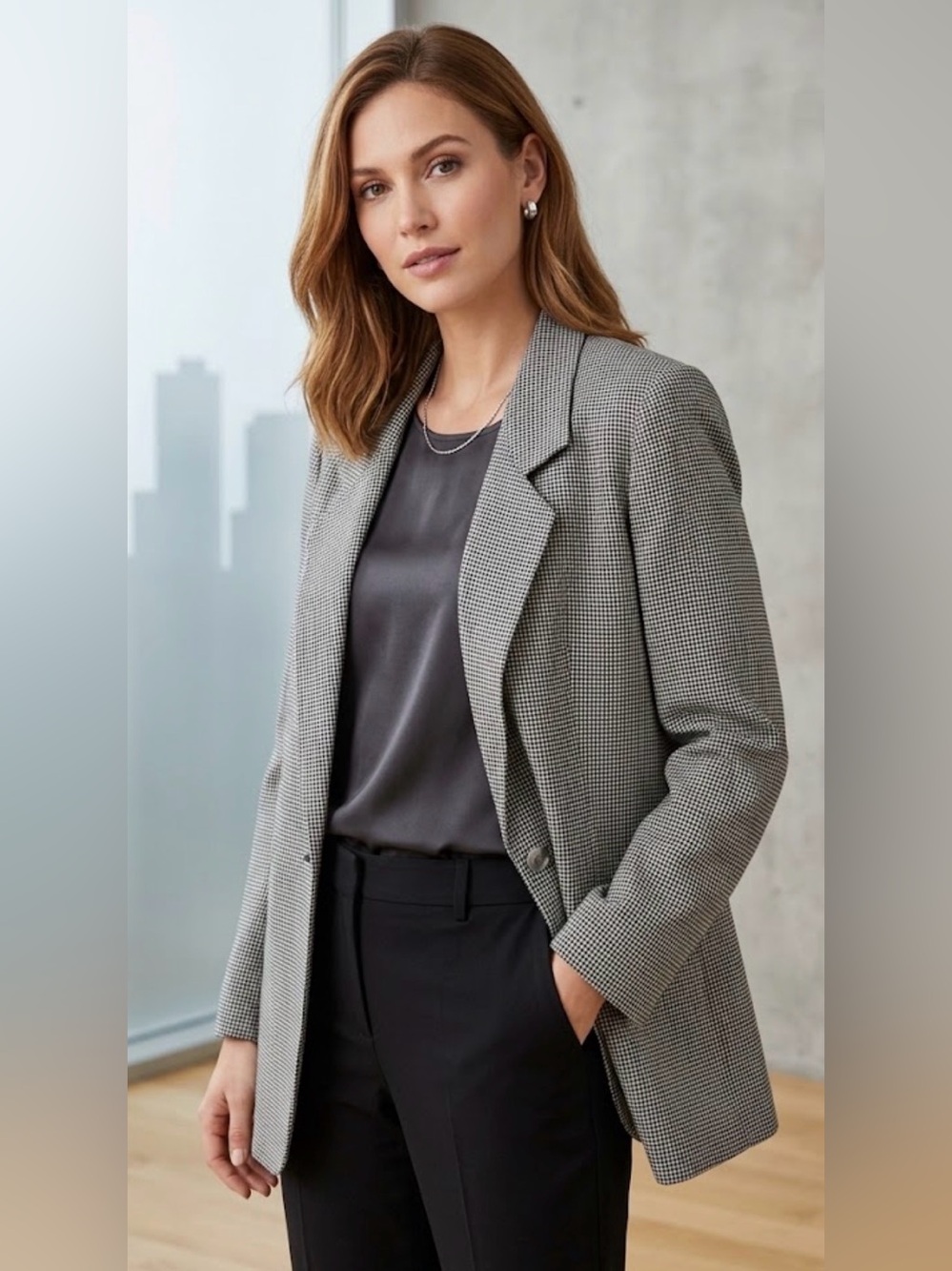 Sag Harbor Grey Houndstooth Blazer Jacket